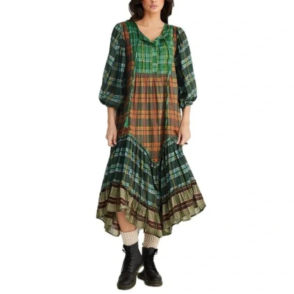 Talisman Women's Size Small Highlands Check Plaid Sabrina Relaxed Midi Dress - Picture 4 of 13